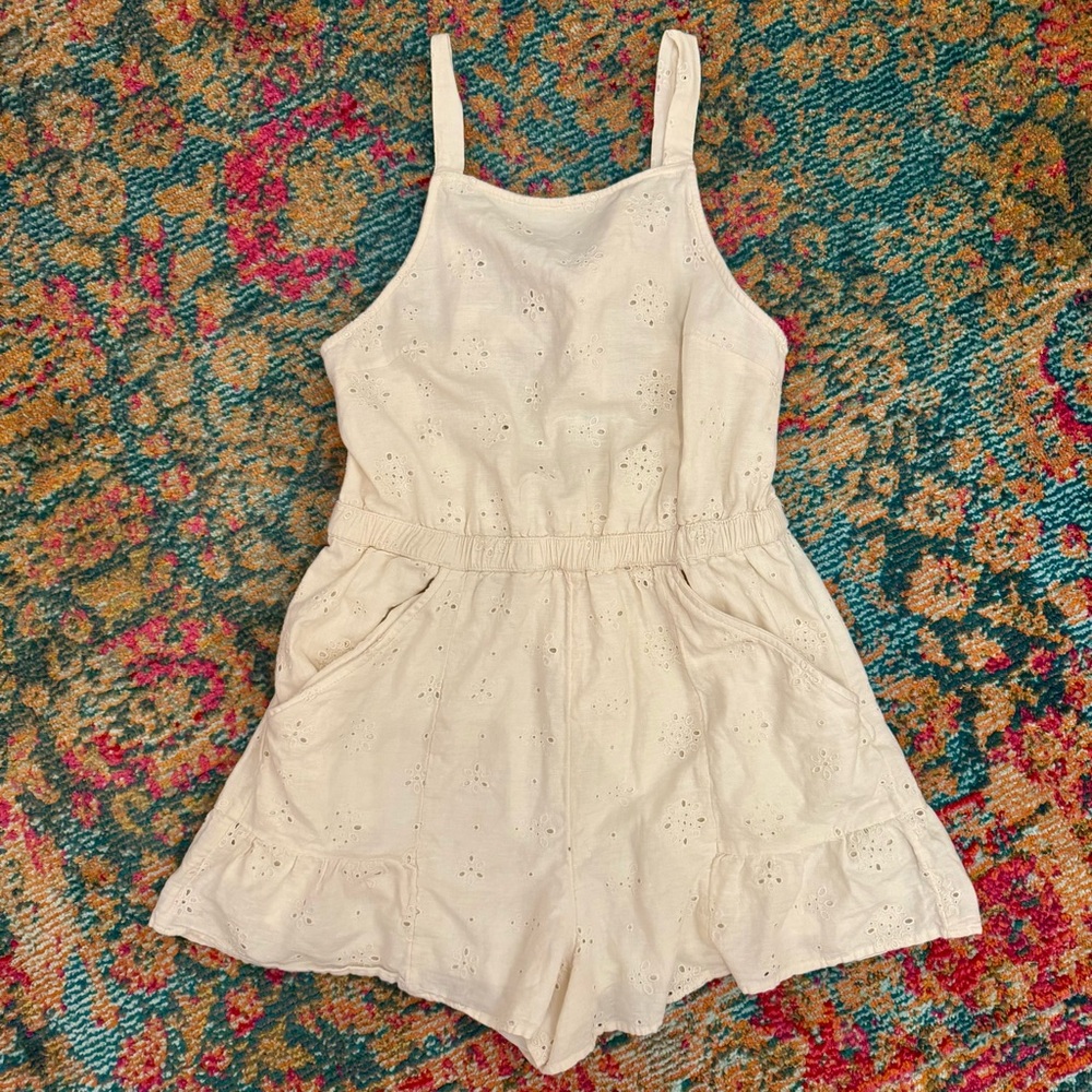 American Eagle Cream / White Floral Romper | Tie Back | Size L